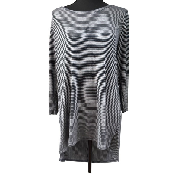 Cyrus Tops - Cyrus Navy White Striped Oversized High Low Tunic Top Mixed Stripe T-Shirt
